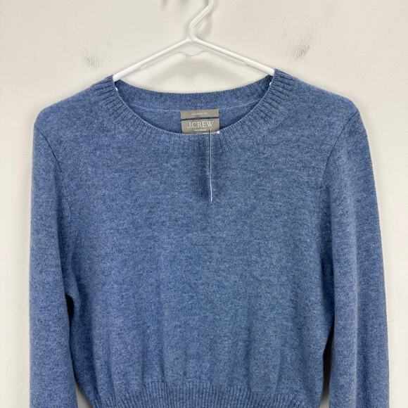 J. Crew Cashmere Crewneck Sweater Cropped Fit Pullover Blue Womens Medium NWT - Picture 7 of 11